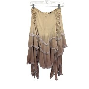 Current Mood Dolls Kill Ombre Lace Up Ruffle Handkerchief Skirt Boho Fairy MED